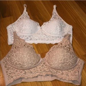 SOLD Nude and White Lace Bralettes